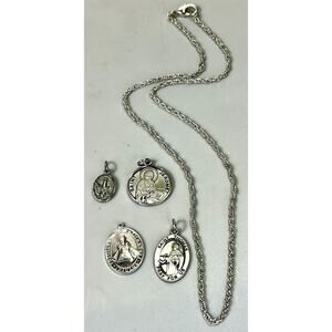 Lot 4 Sterling Silver Saint Pendants St Jerome Thomas Holy Spirit & 16” Necklace